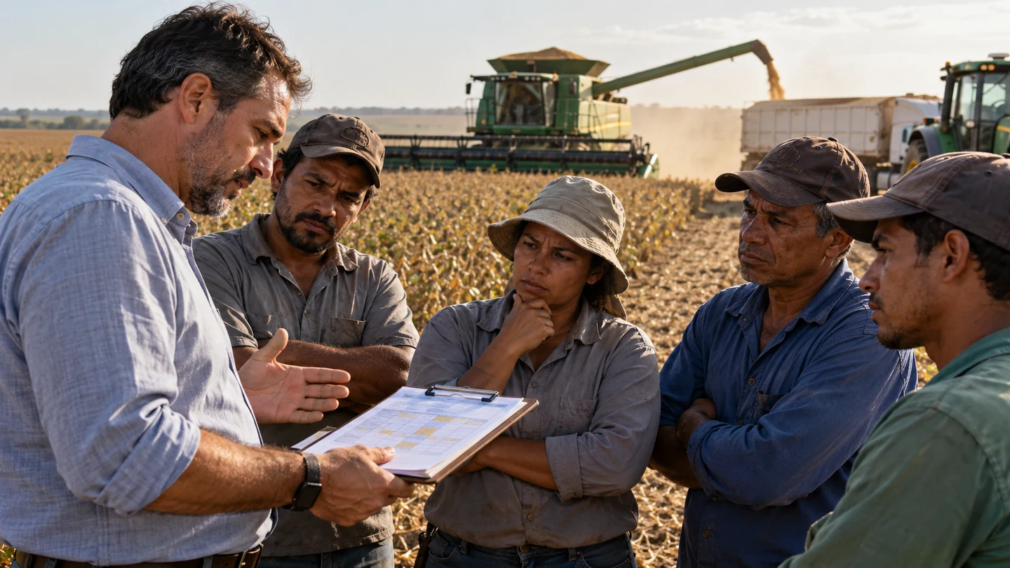 Imagem editorial representando: ABAG critica fim da escala 6×1 e seus impactos no agronegócio