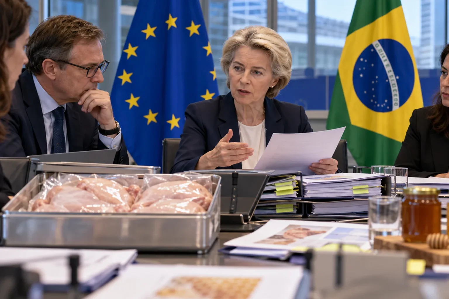 Imagem editorial ilustrativa sobre Comissão Europeia quer reincluir Brasil na lista de exportadores de frango e mel