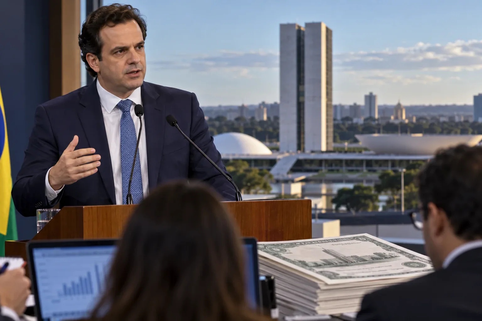 Imagem editorial ilustrativa sobre Durigan diz que dívida pública doméstica afasta risco de calote