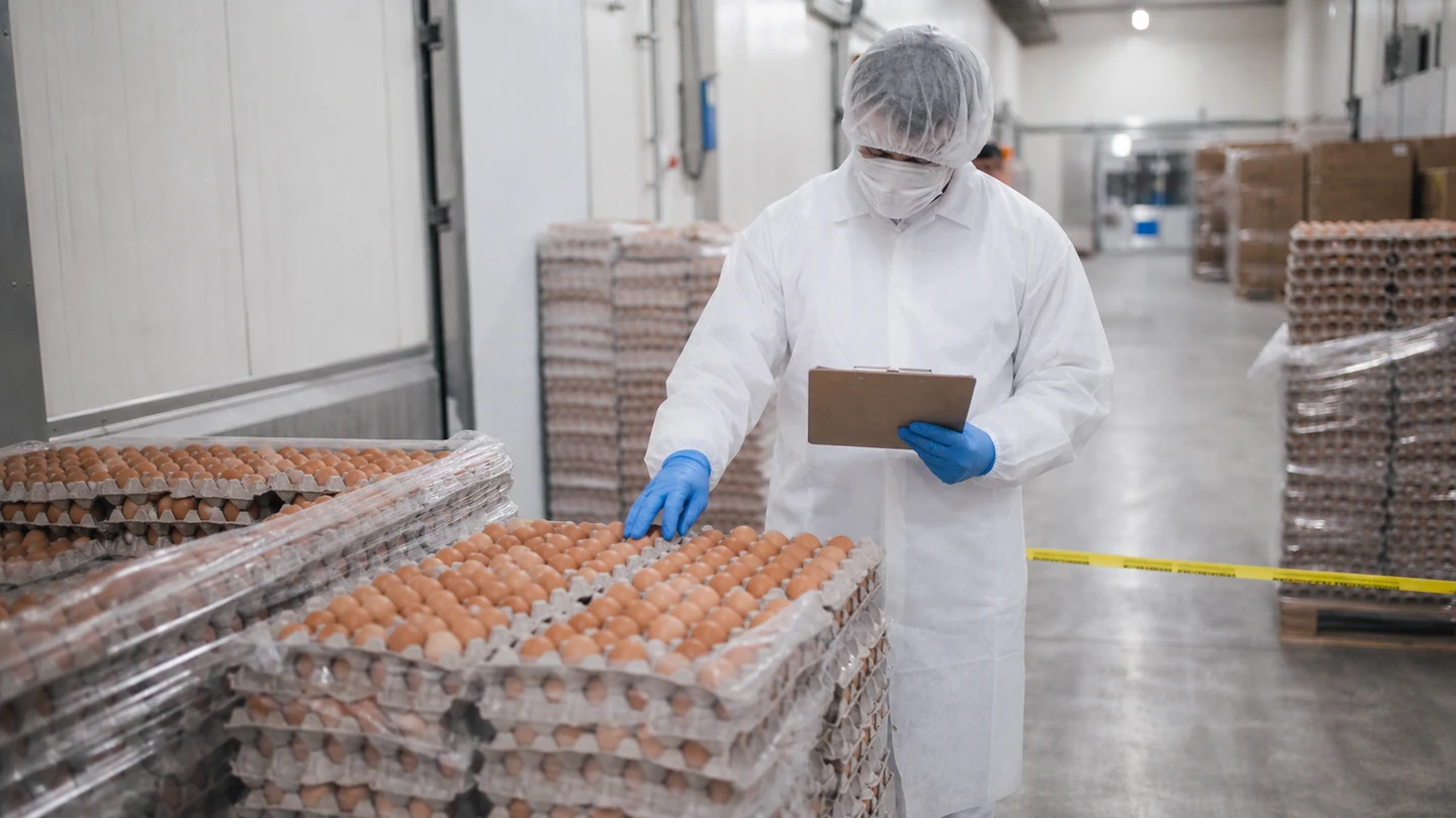 Imagem editorial representando: Empresa dos EUA recolhe 1,59 milhão de dúzias de ovos por risco de Salmonella