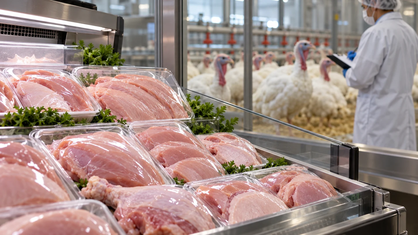 Imagem editorial representando: Indústria descarta risco no consumo de carne de aves após foco de Newcastle em SC