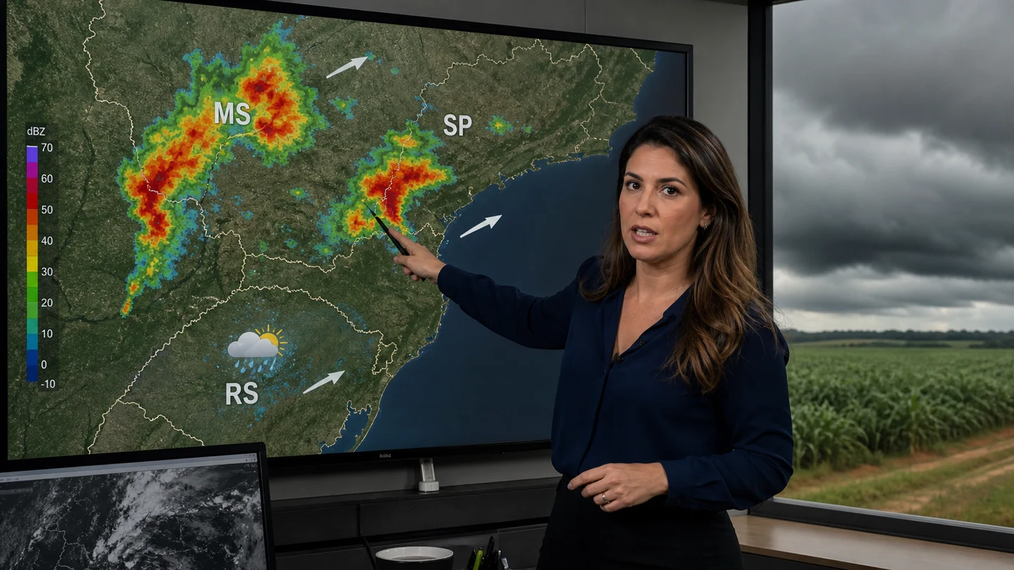 Imagem editorial representando: Meteorologista alerta para trégua temporária no RS e temporais em SP e MS
