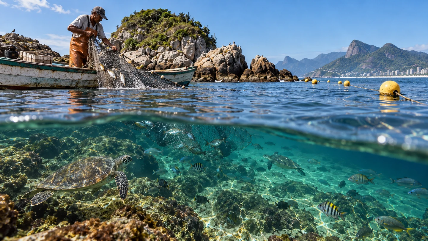 Imagem editorial representando: Rio cria reserva marinha para conservar biodiversidade e manter pesca artesanal