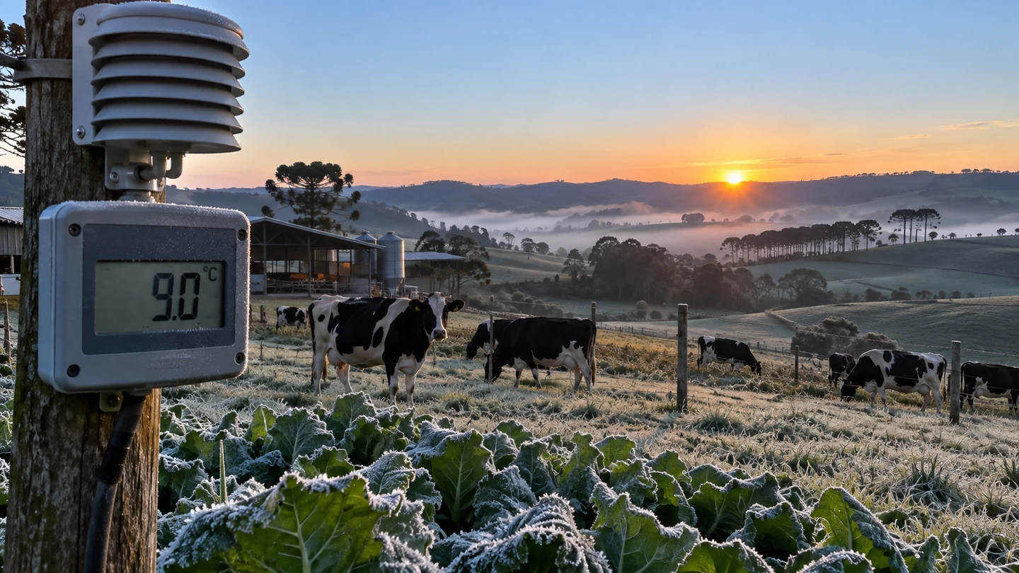 Imagem editorial representando: Temperatura mínima deve cair até 9 °C no Paraná; São Paulo também terá queda